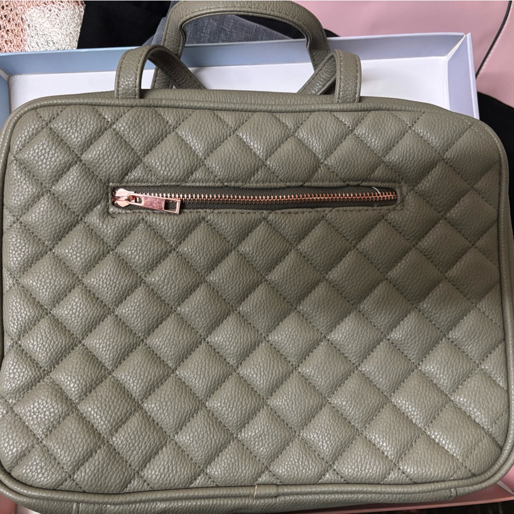 Quilted Olive Green travel makeup Bag